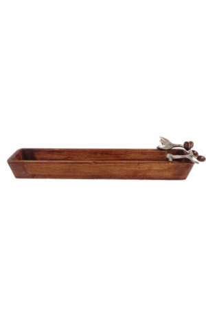 Tray with hand-cast olive one handle