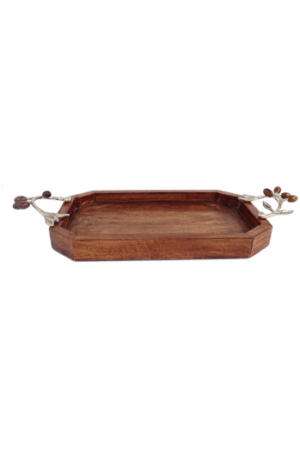 Tray with hand-cast olive two handle