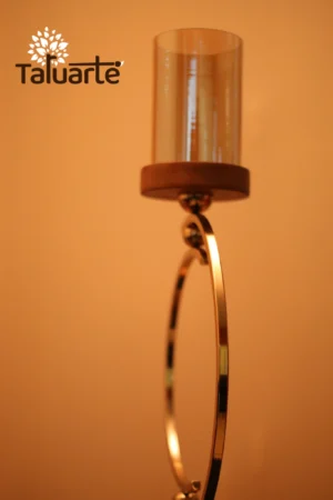 Glass Candle Stand with Golden Round Ring