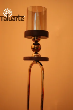 Glass Candle Stand with Golden Oval Ring